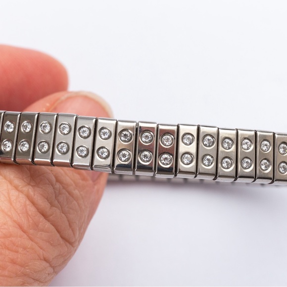 Spiedel 2 row expansion bangle minimalist stainless steel with Diamonique CZs - Picture 12 of 16